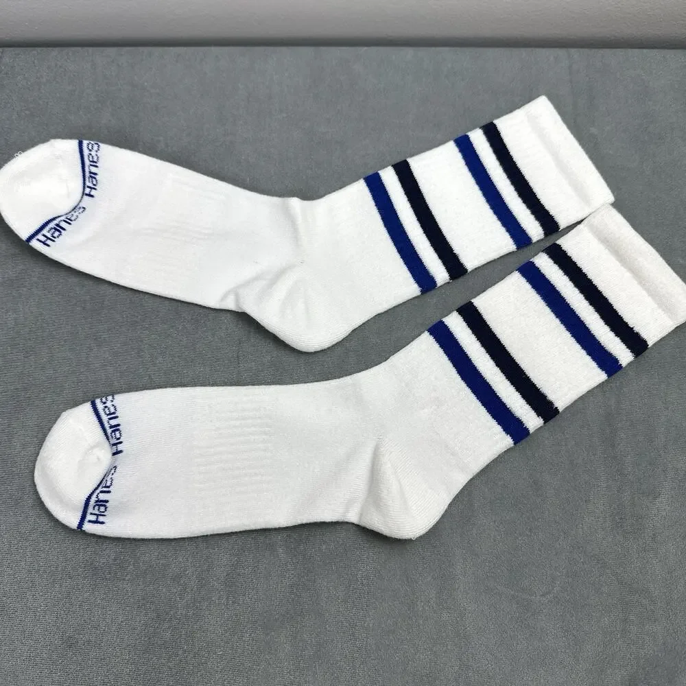 Vintage Hanes Tube Socks Blue Black Stripes NOS Athletic Retro Style 80s 90s